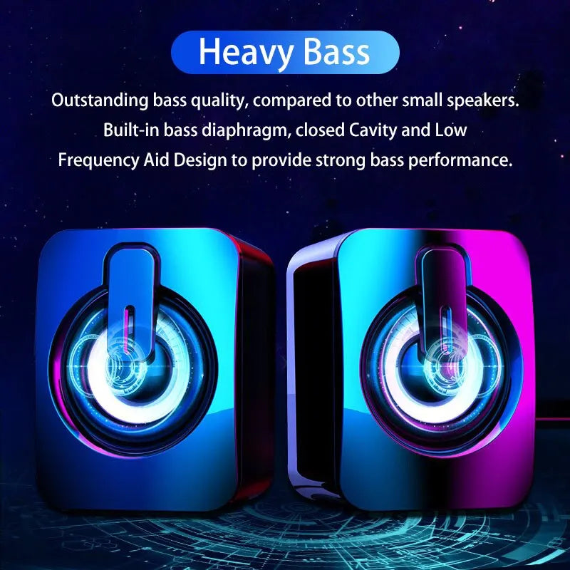 Mini caja de sonido para ordenador, caja de sonido para PC, altavoces envolventes estéreo HIFI con luz LED para ordenador de escritorio, proyector, tabletas y portátiles