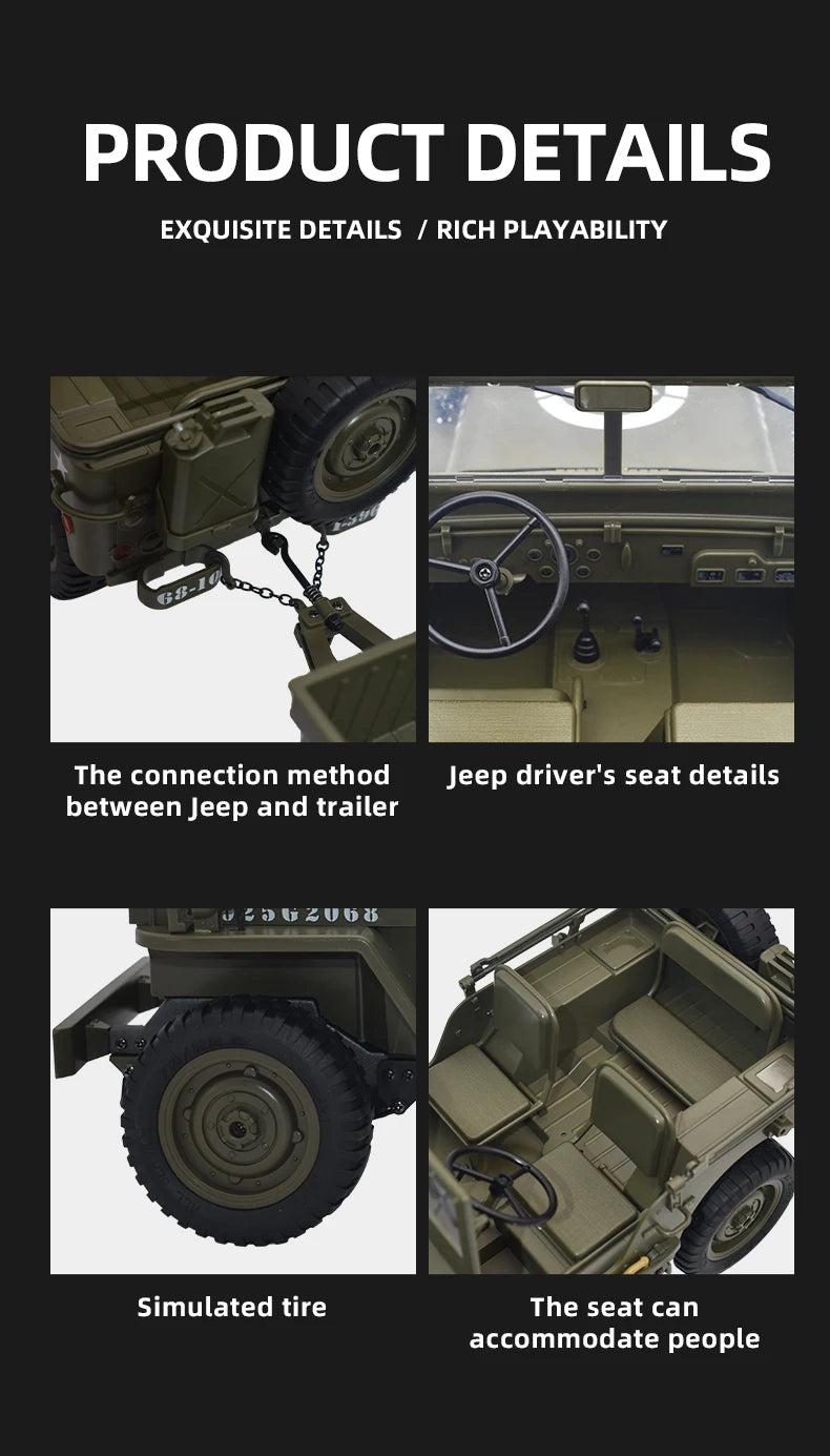 Coche RC Jeep Willys 1941, 2.4G 4WD, Crawler Militar Todoterreno