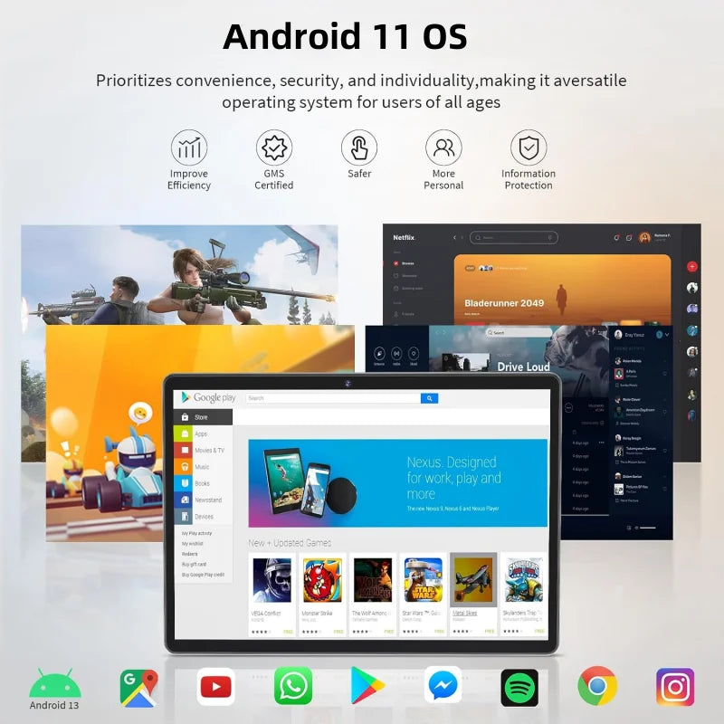 Tablet MX2 de 10.1 Pulgadas con Android 11, Procesador Allwinner A133 de 64 bits y Cuatro Núcleos a 1.6GHz, 4GB de RAM, 64GB de ROM, Cámara de 5MP+8MP, Batería de 5000mAh y Tipo-C