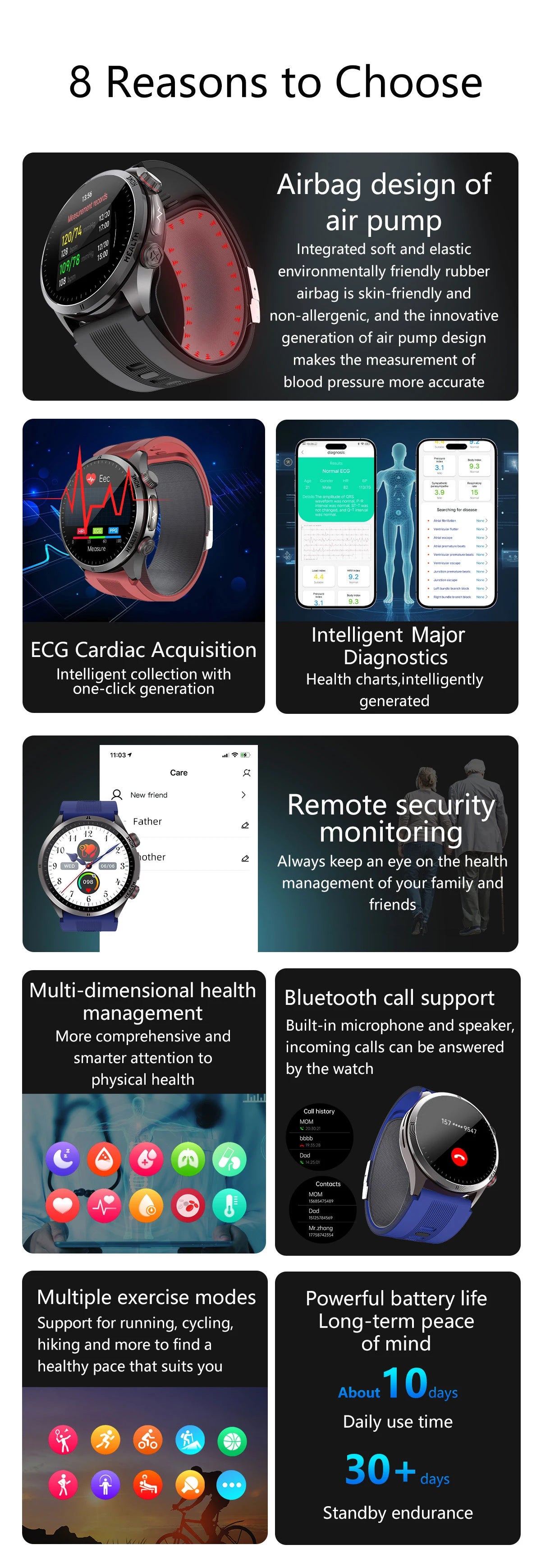 Reloj Inteligente con Airbag para Presión Arterial Precisa, ECG y NFC