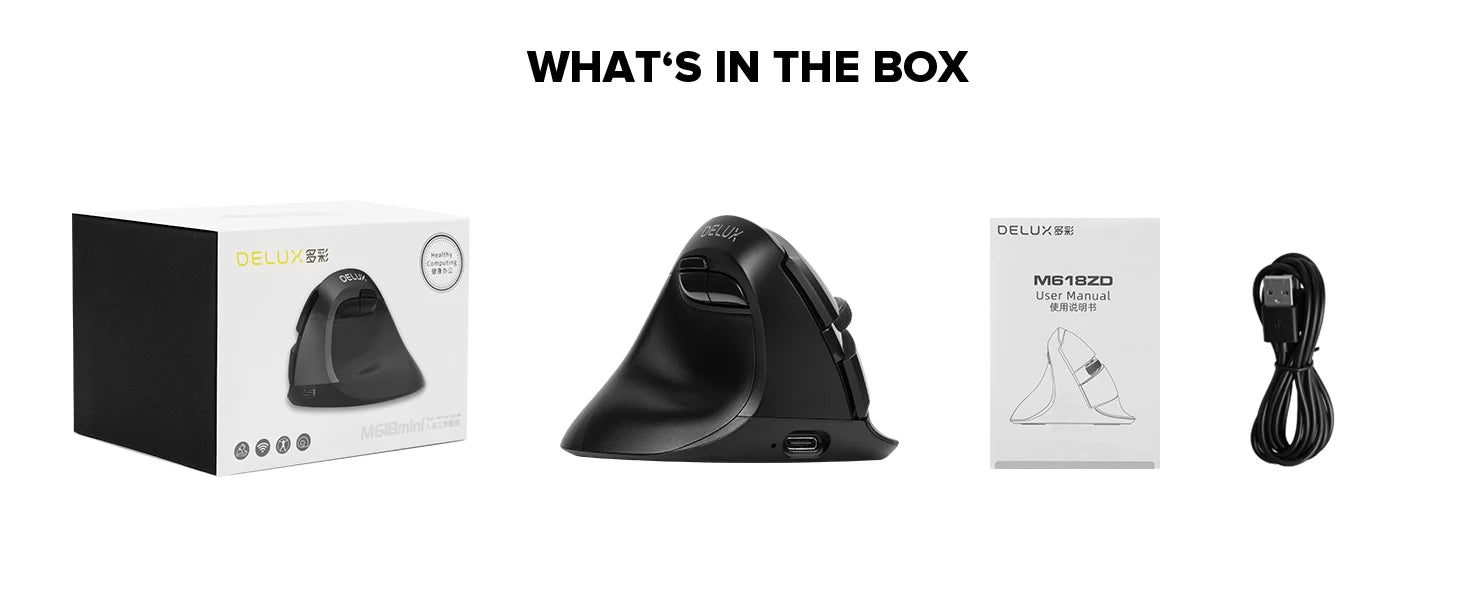 Delux M618ZD Ratón Vertical inalámbrico ergonómico de mano izquierda Bluetooth 2,4 GHz recargable silencioso clic ratones para oficina mano pequeña