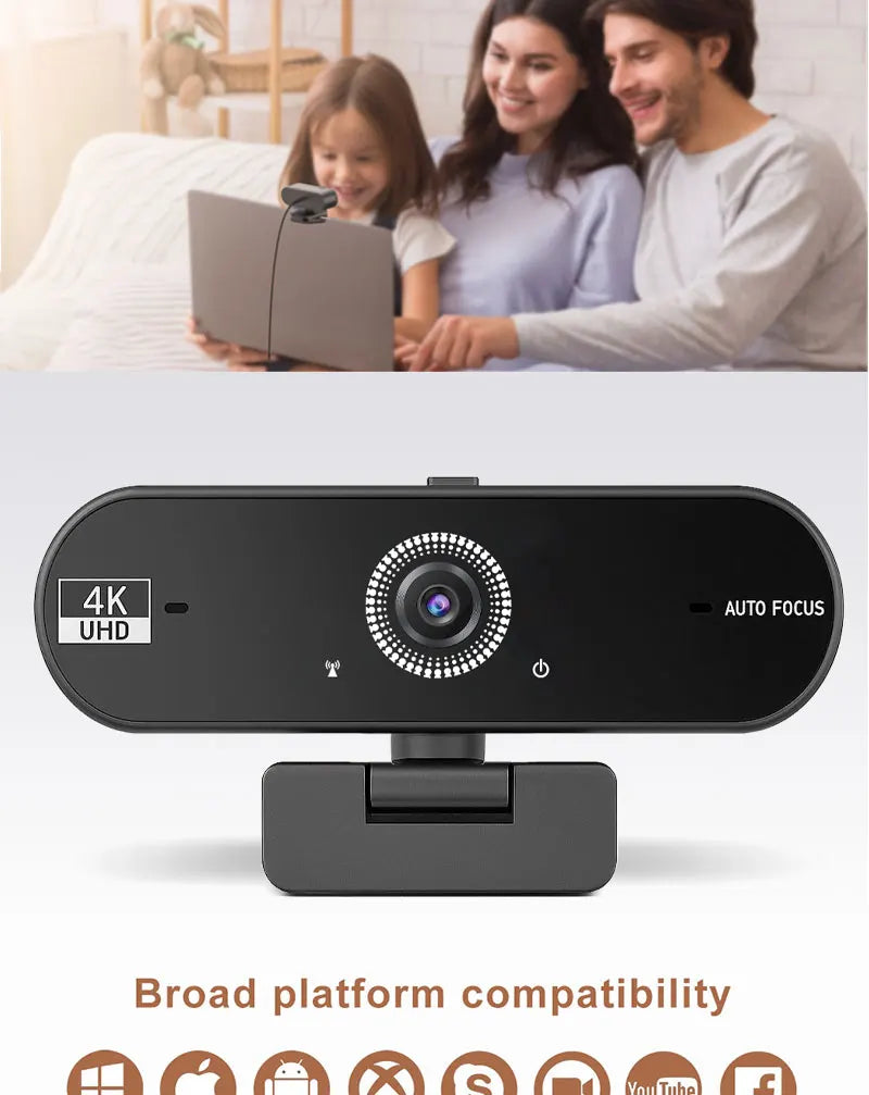 Cámara web USB 4K UHD con autofoco y micrófono para PC y laptop