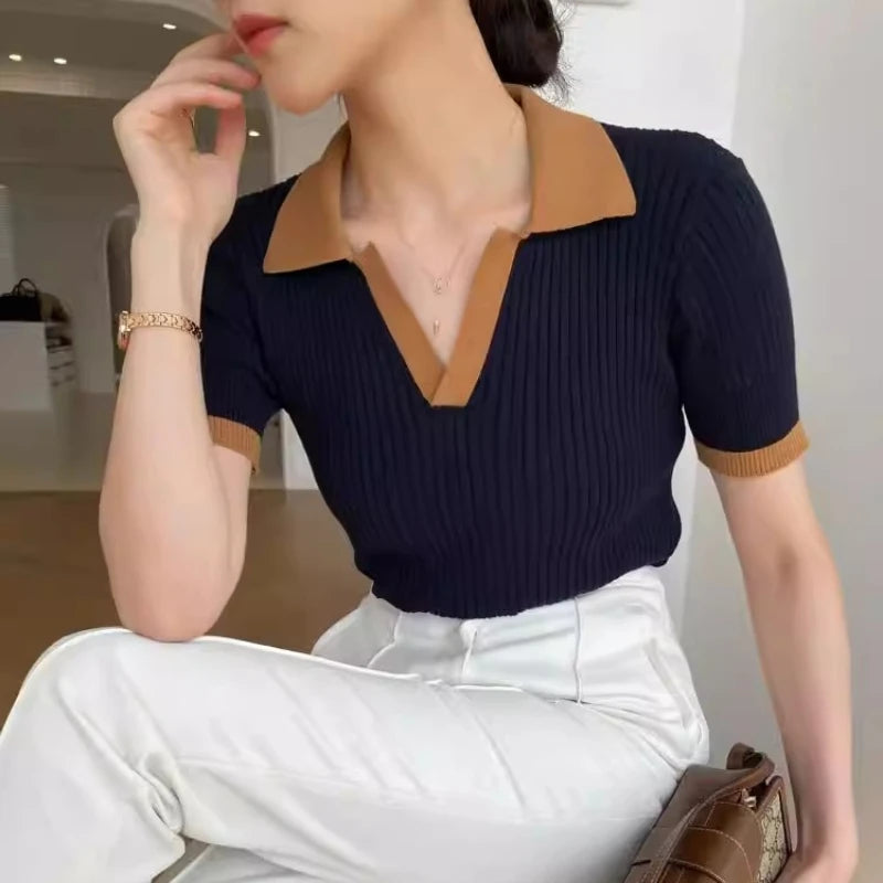 Camiseta Polo de Verano para Mujer Estilo Francés