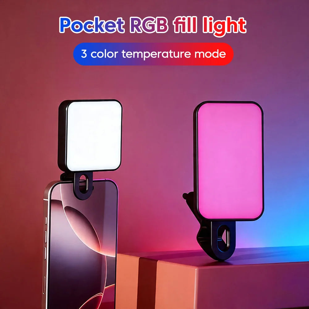 Mini Lámpara LED Portátil con Clip para Selfies, Recargable, 3 Modos, Brillo Ajustable, Apta para Teléfonos Móviles y Computadoras
