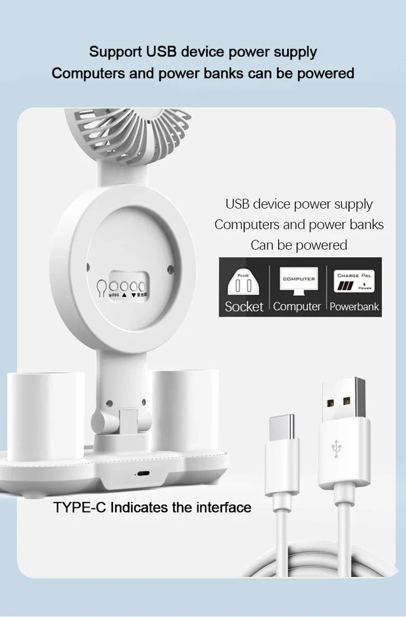 Lámpara de Mesa LED con Ventilador, Reloj y Pantalla