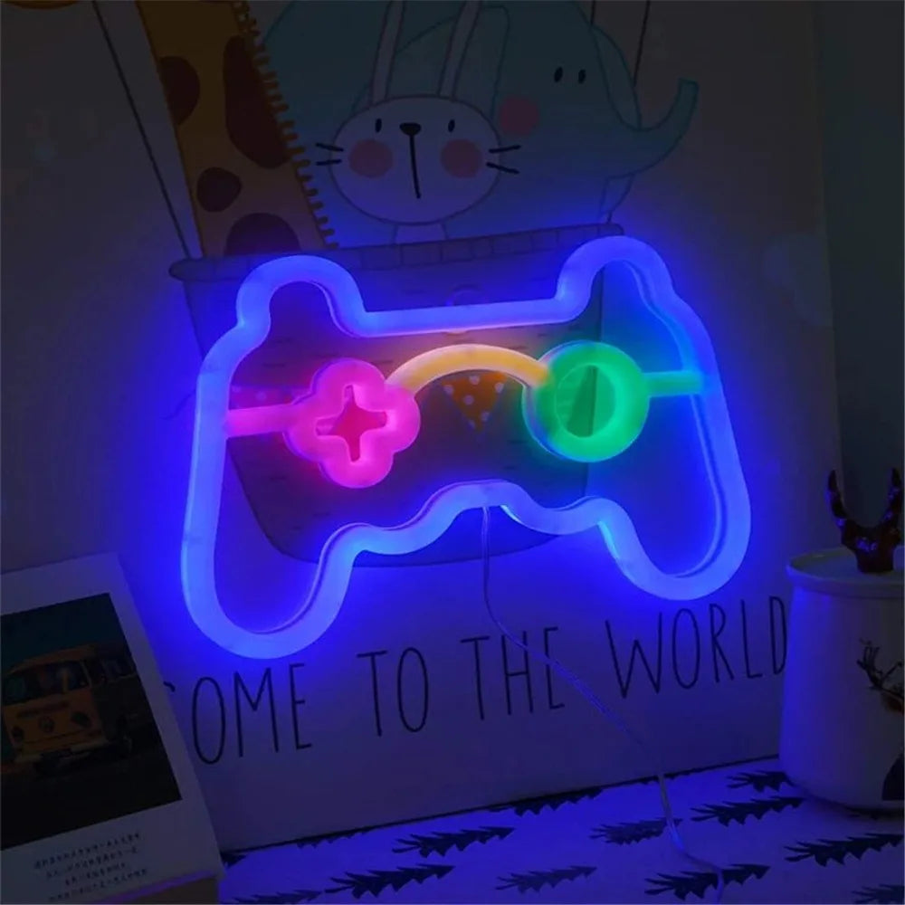 Luz de neón para consola de juegos LED USB, luz nocturna con controlador de juego, adecuada para salas de juegos, fiestas y decoración de paredes, 1 ud.