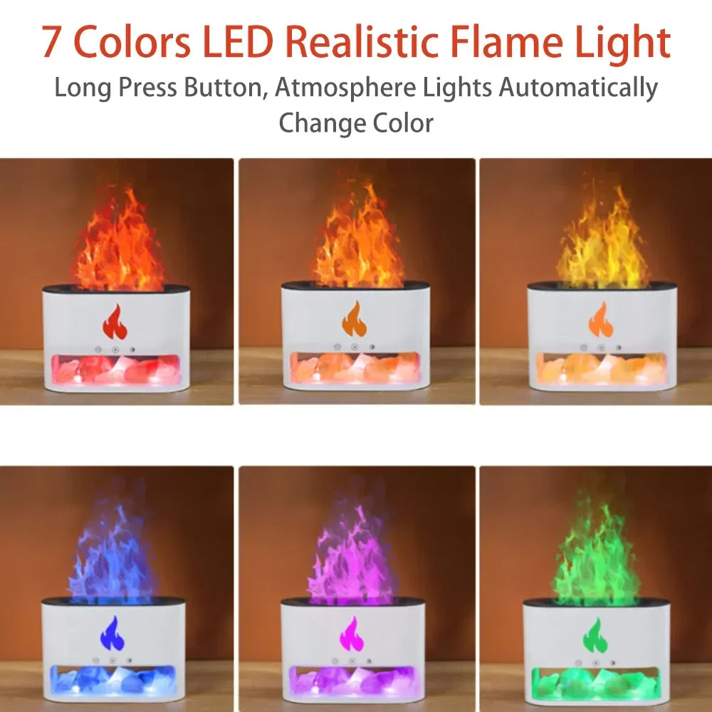 Humidificador de Chimenea con Sal de Cristal y Llama