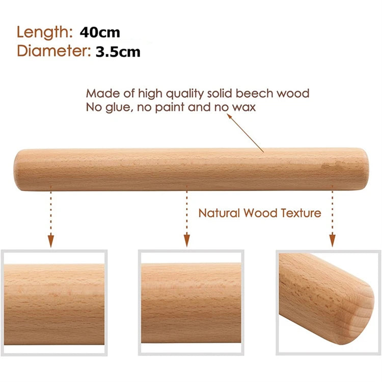 LMETJMA 40cm rodillo de madera de haya Natural rodillo de masa de madera bola de masa francesa rodillo para hornear Pasta masa de Pizza JT119