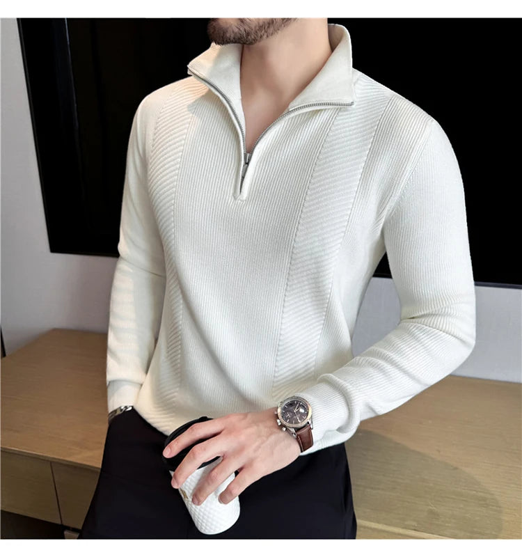 Suéter de Punto con Media Cremallera para Hombre - Cuello Semialto
