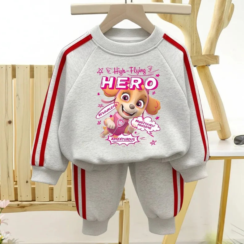 Chándal informal con estampado de Paw Patrol para niña, sudaderas con capucha y pantalones largos con cuello redondo, conjunto de pantalones a rayas laterales de dos piezas para niño 2026