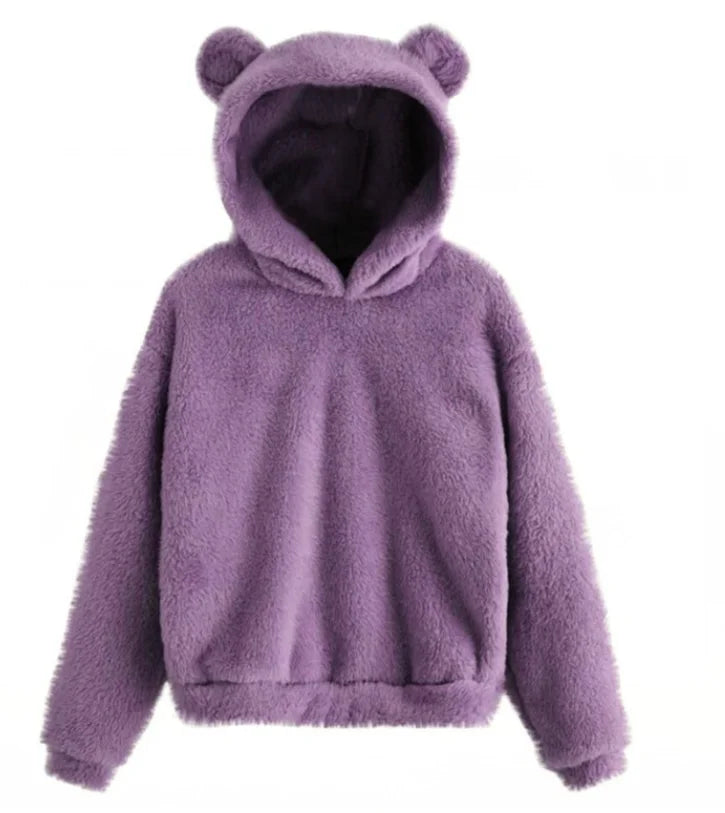Sudadera con capucha y orejas de conejo para mujer, felpa cálida