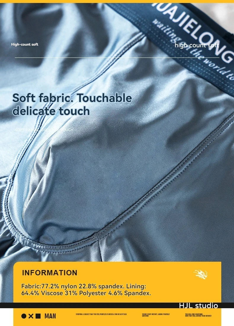 3 unids/pack de Boxers de lujo de seda de hielo tipo satén, calzoncillos de verano lisos y lisos para hombre, bragas con entrepierna de malla transpirable, ropa interior