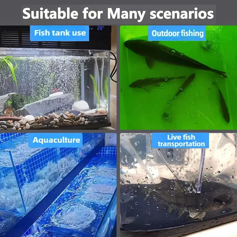 Bomba de oxígeno recargable por USB de 5W para pesca/acuario al aire libre, aireador portátil con tiempo de ejecución de 48H para pesca nocturna