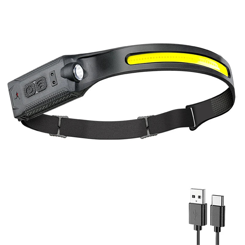 Linterna Frontal LED COB Recargable con Sensor de Movimiento, 5 Modos