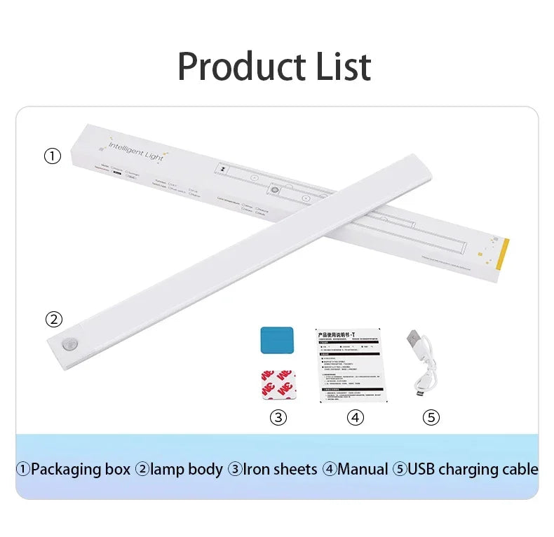 Barra de luz LED con Sensor de movimiento, luz nocturna Led recargable por USB para cocina, armario, iluminación de armario, 30cm/40cm/50cm