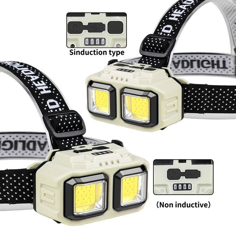 Linterna Frontal LED COB Recargable USB para Camping y Pesca