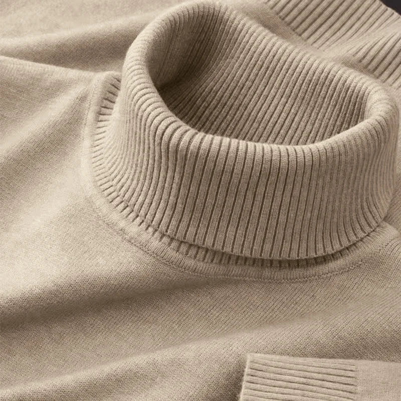 2025 nuevos suéteres de punto para hombre, jerseys transpirables de cuello alto de Color sólido, ropa de calle básica cálida para exteriores, Tops de negocios de otoño