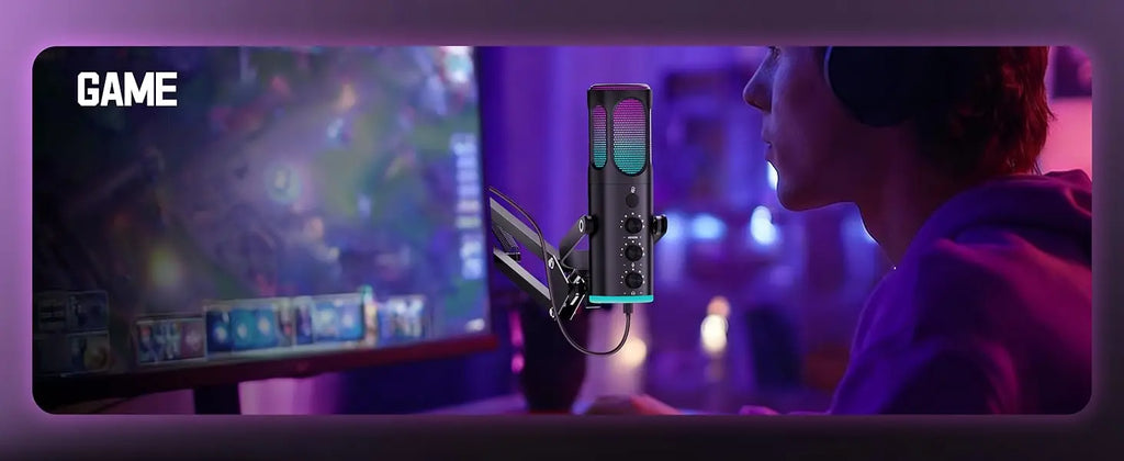 Micrófono USB para Juegos PUPGSIS, Micrófono de Condensador con Cancelación de Ruido, Silenciador, Ganancia, Luces RGB, Soporte de Brazo para Streaming, PC