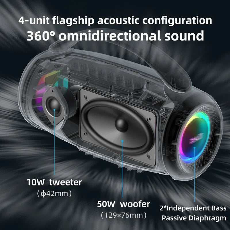 Altavoz Zealot-P12 Altavoz Bluetooth portátil de 60 W con IPX6 resistente al agua, mango cómodo, iluminación controlable, TF, USB