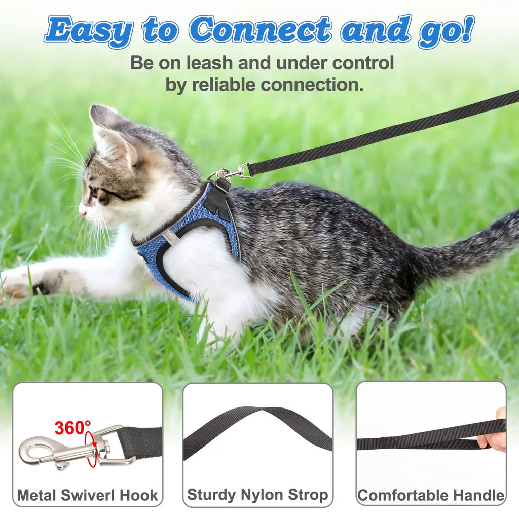 Arnés para perros y gatos con correa de plomo, chaleco ajustable, arneses transpirables de malla de poliéster, sti reflectante para accesorios para perros pequeños y gatos