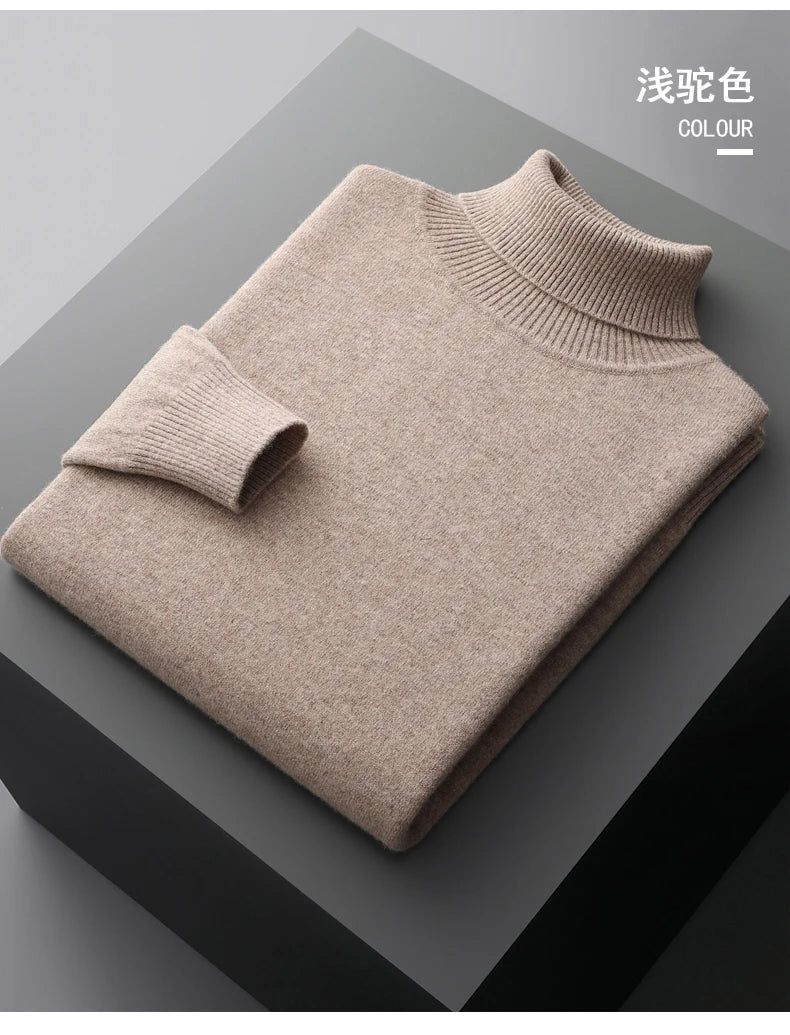 Suéter de cachemira Merina para hombre, Jersey de punto acolchado, cálido, cuello de tortuga, abrigo holgado de talla grande, otoño e invierno, 100%