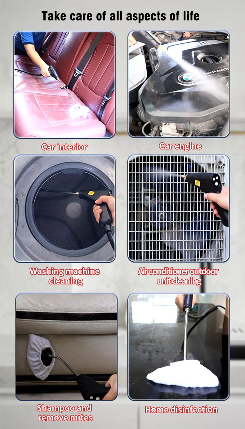 Limpiador a vapor de alta presión portátil, máquina de limpieza doméstica de alta temperatura para cocina, coche, sofá, ventana, azulejos y espejos