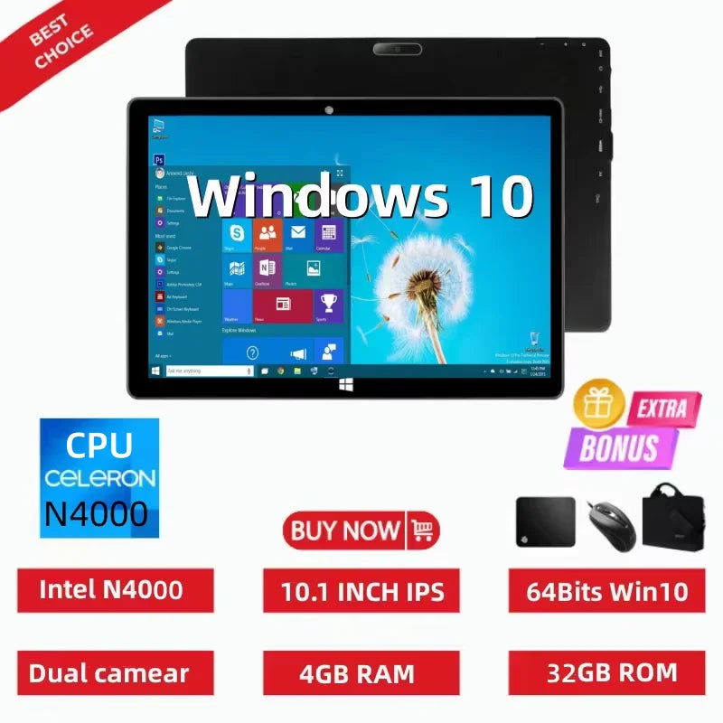 Gran Oferta Max111 Tableta de 10.1 Pulgadas con CPU Intel N4000 de 64 Bits, Windows 10, 4 GB de RAM DDR, 32 GB de ROM, USB 3.0, Pantalla IPS HD-MI de 1280 x 800