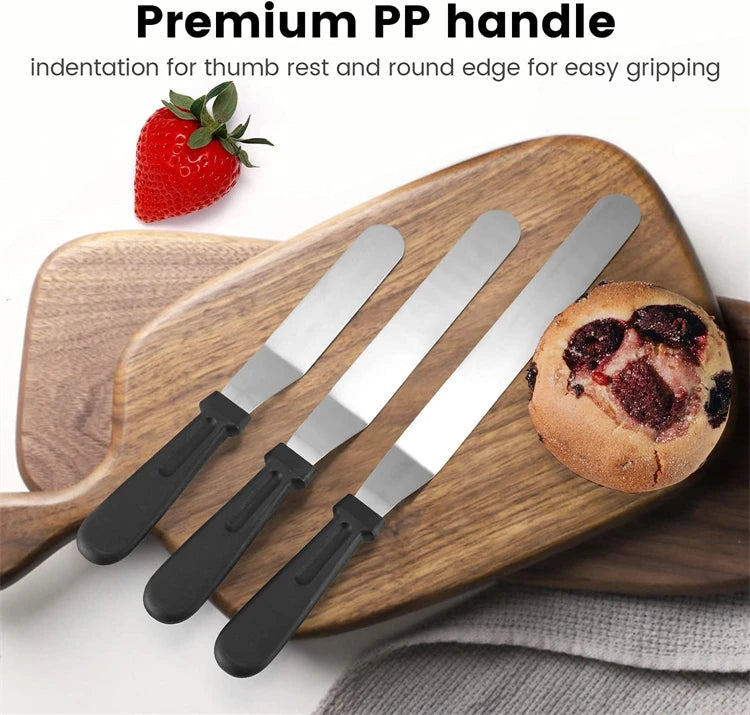 LMETJMA-espátula compensada para pasteles, espátula para glaseado de acero inoxidable con mango de plástico PP, espátula para glaseado para decoración de pasteles JT141