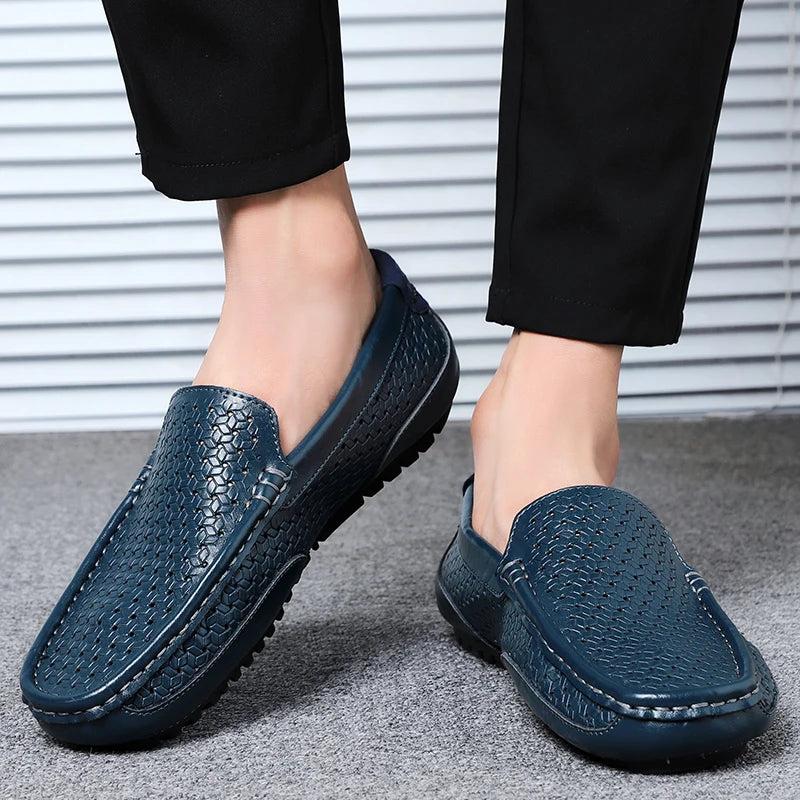 Zapatos Negros para Hombre 2026, Mocasines Casuales de Cuero Genuino, Marca de Lujo Italiana, Transpirables, Estilo Náutico