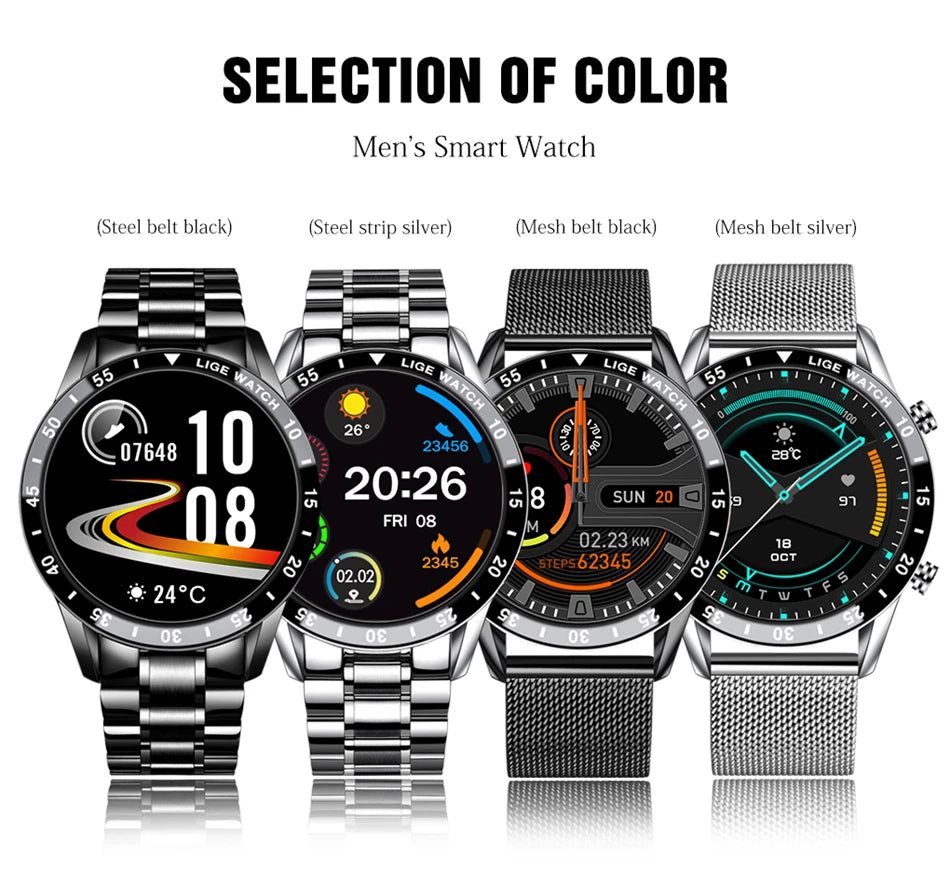 Smartwatch LIGE de lujo para hombre con llamadas Bluetooth y monitor de salud