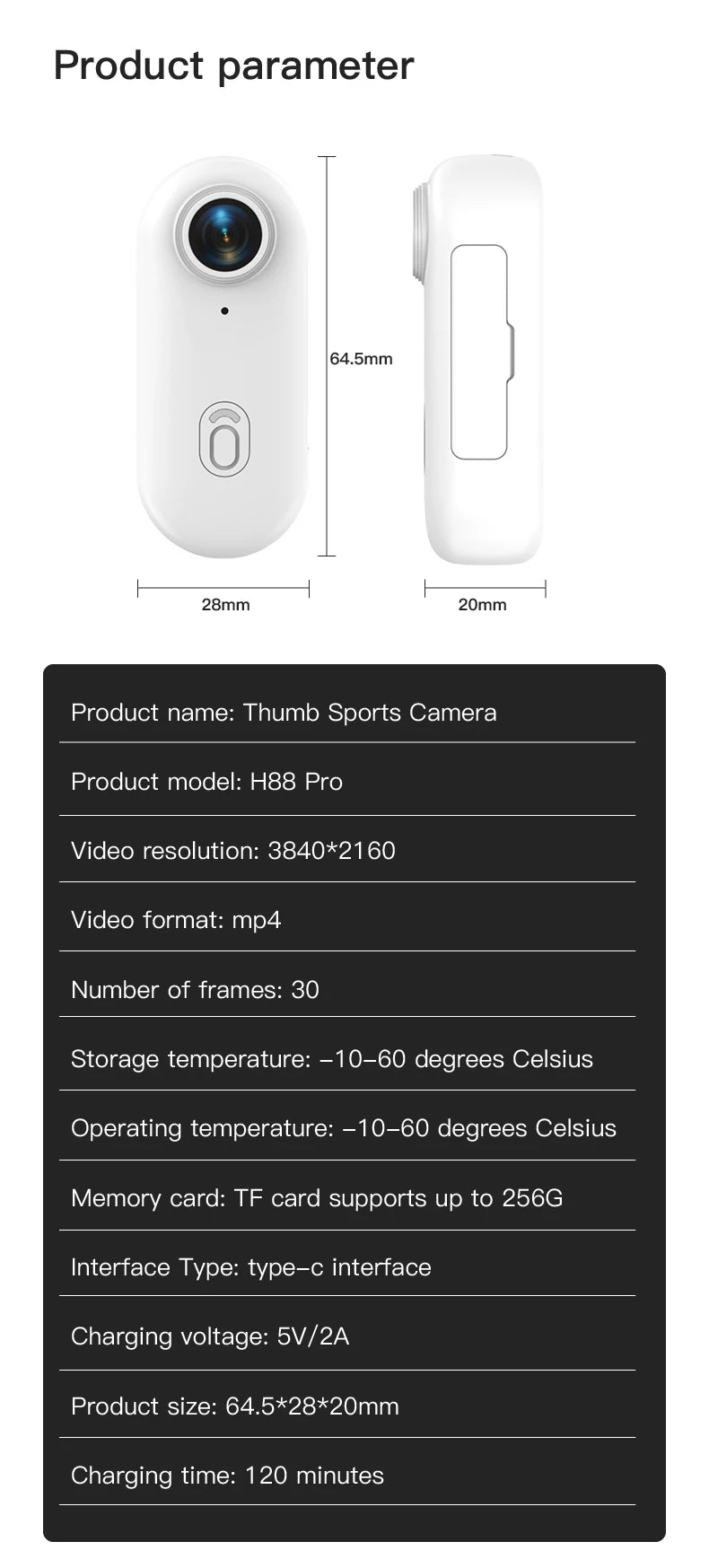 Cámara de acción mini 1080P/4K con WiFi y resistencia al agua hasta 30 metros