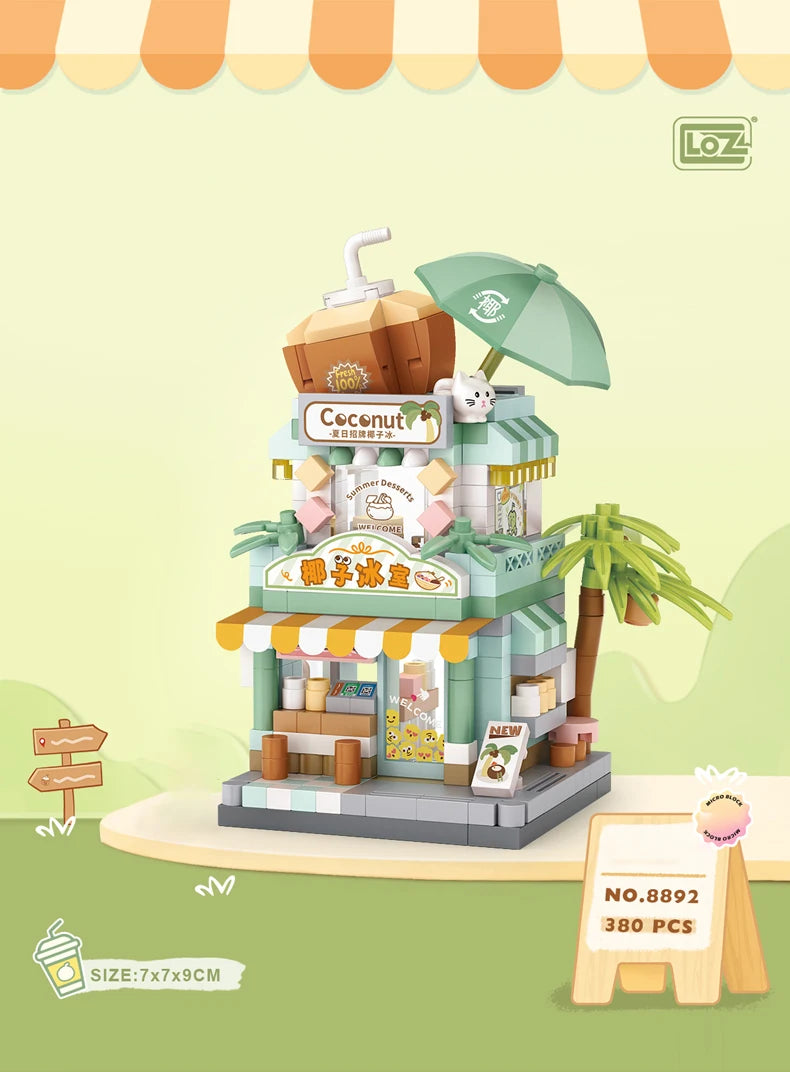 LOZ Food Street Bakery, Tienda de Té con Leche, Modelo Arquitectónico para Armar, Bloques de Construcción de Juguete, Escena de Calle, Regalos de Cumpleaños para Niños
