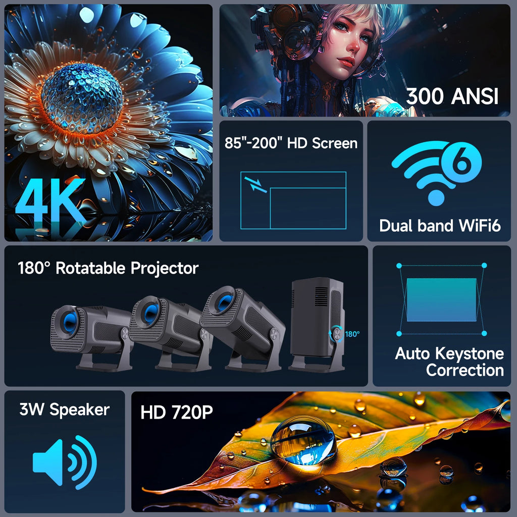 Magcubic HY320 Mini proyector nuevo nativo 720P Android 11 4K 300ANSI Wifi6 BT5.0 cine portátil al aire libre 180 °   Proyector giratorio