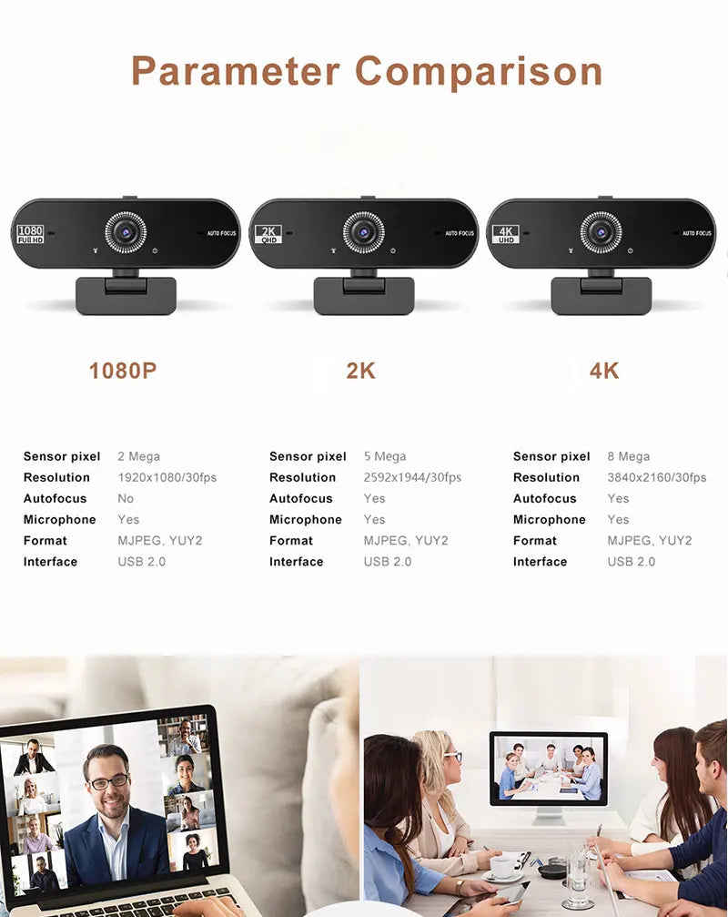 Cámara web USB 4K UHD con autofoco y micrófono para PC y laptop