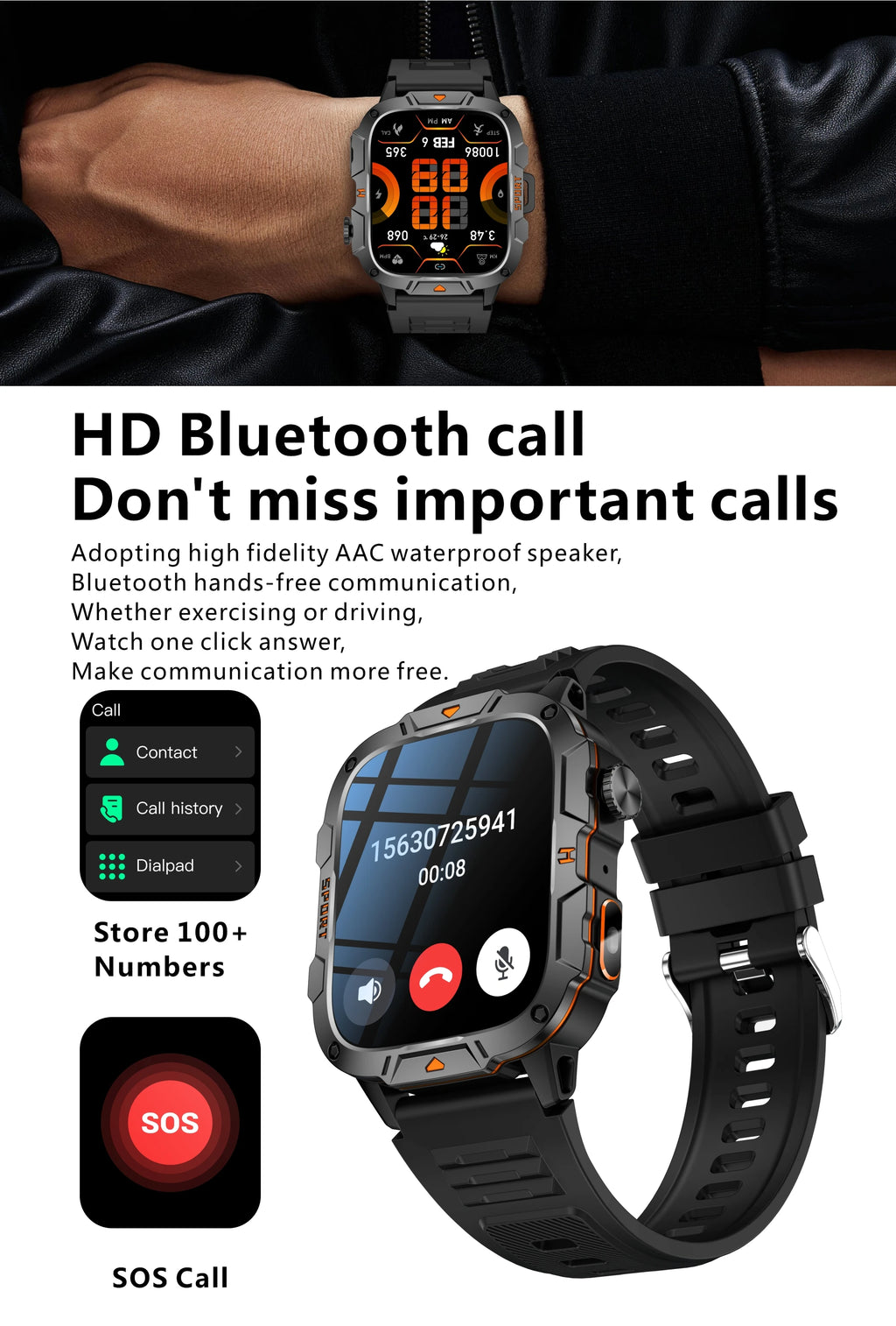 Reloj Inteligente de Grado Militar 2025, Pantalla AMOLED de 1.96 Pulgadas, Resistente al Agua 5ATM, Reloj Inteligente Deportivo con Llamadas Bluetooth