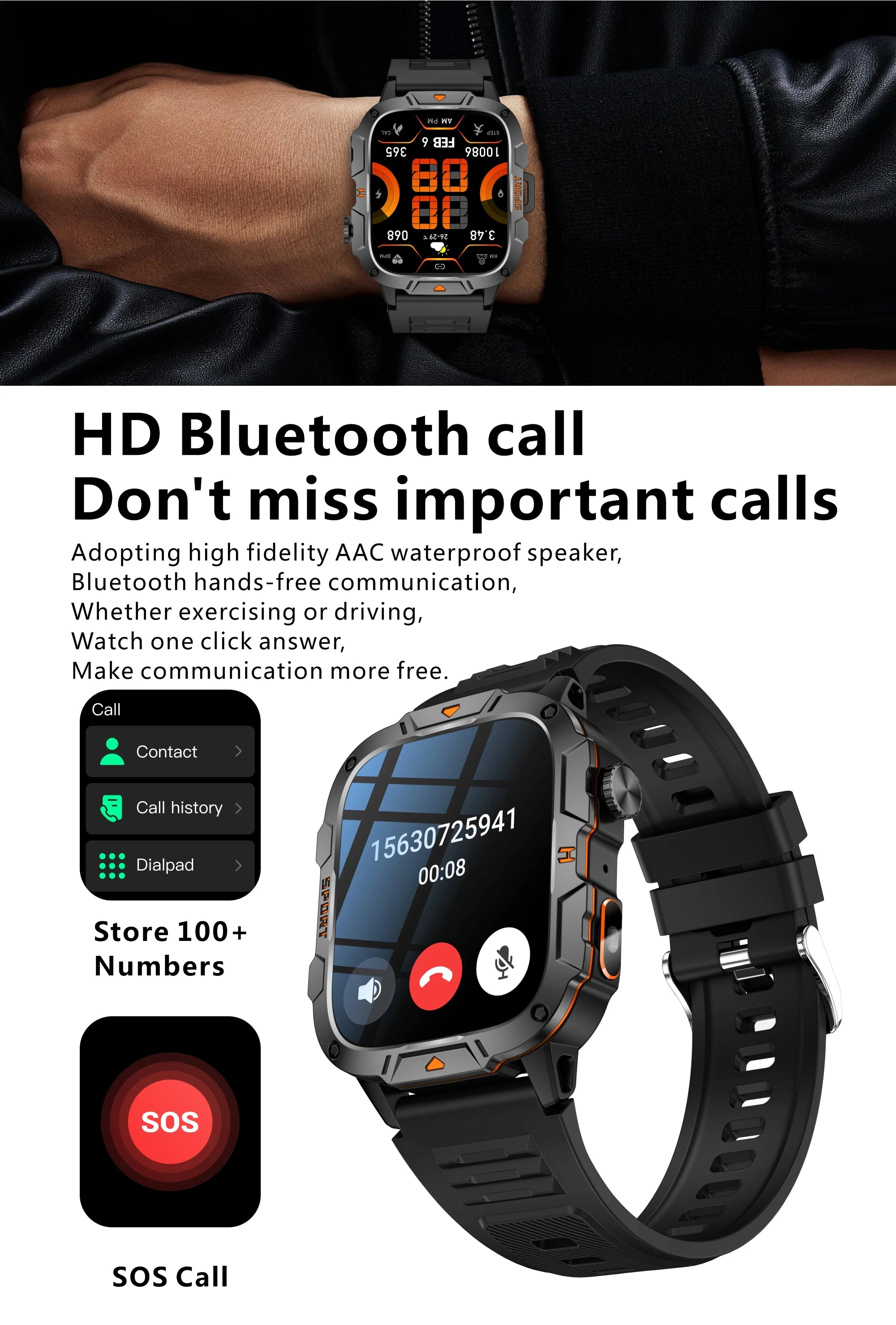 Reloj Inteligente de Grado Militar 2025, Pantalla AMOLED de 1.96 Pulgadas, Resistente al Agua 5ATM, Reloj Inteligente Deportivo con Llamadas Bluetooth
