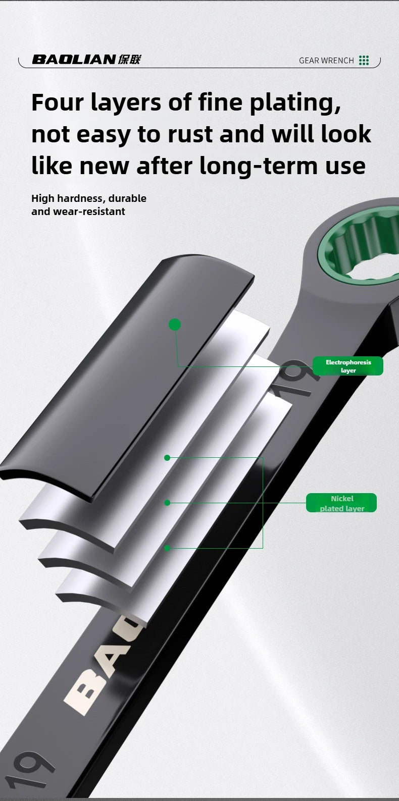 BAOLIAN Llave de trinquete de flor de ciruelo rápida direccional dual, herramienta de llave de doble uso de apertura pequeña automática de grado industrial