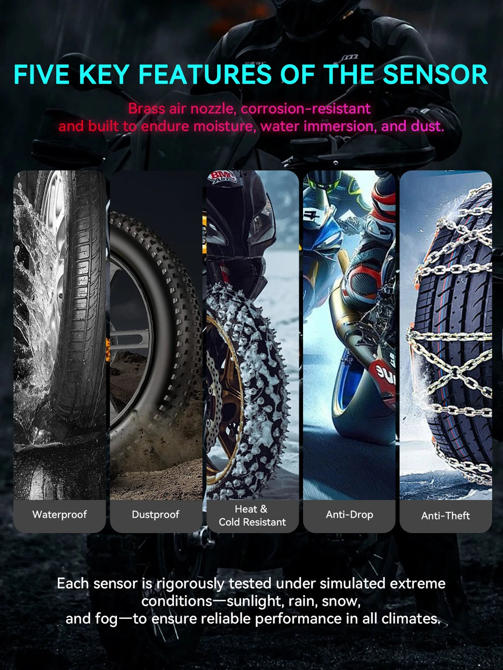 Sistema de supervisión de presión de neumáticos de motocicleta Bluetooth TPMS para motocicletas Monitor de presión y temperatura de neumáticos en tiempo Real con