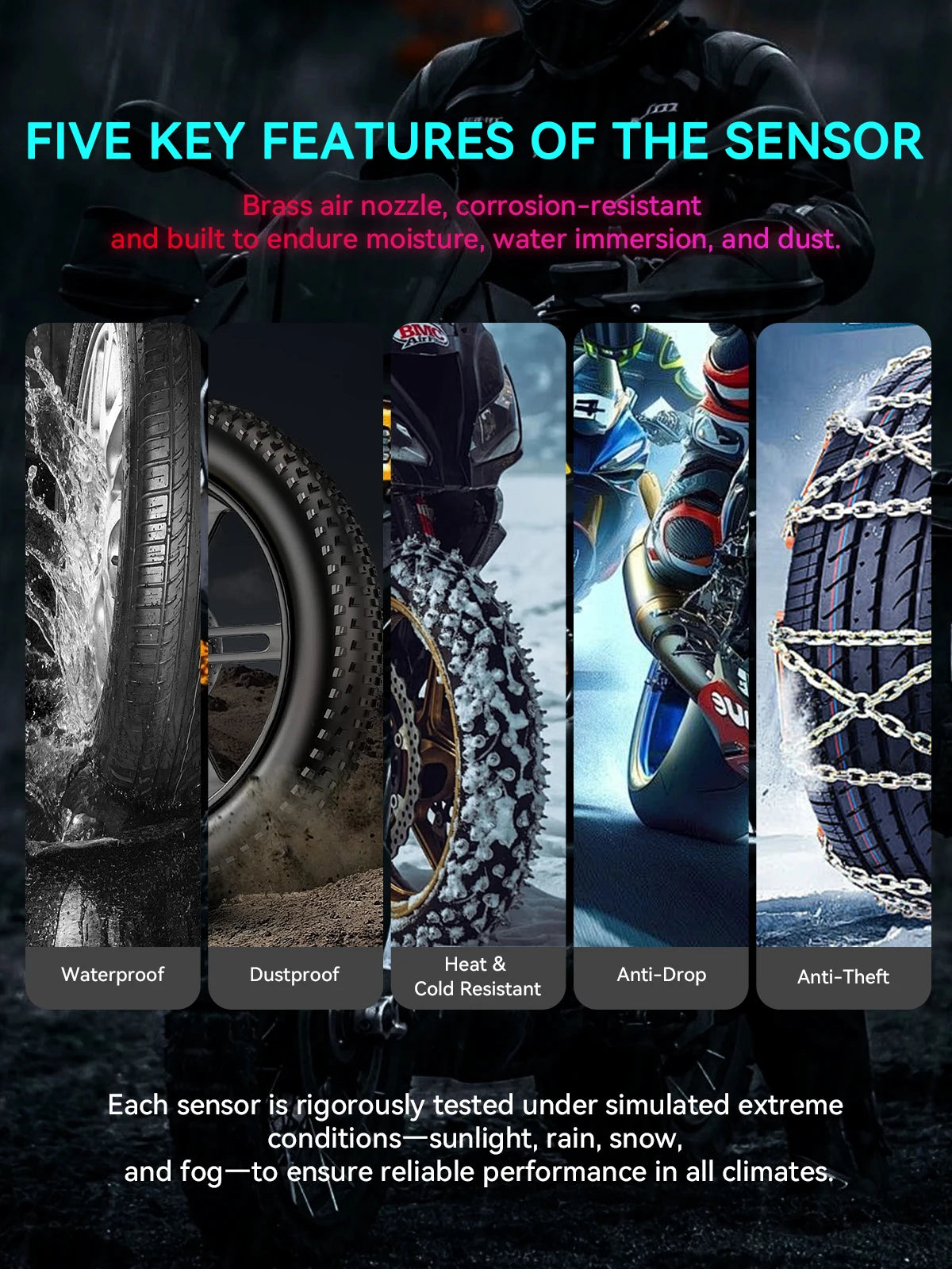 Sistema de supervisión de presión de neumáticos de motocicleta Bluetooth TPMS para motocicletas Monitor de presión y temperatura de neumáticos en tiempo Real con