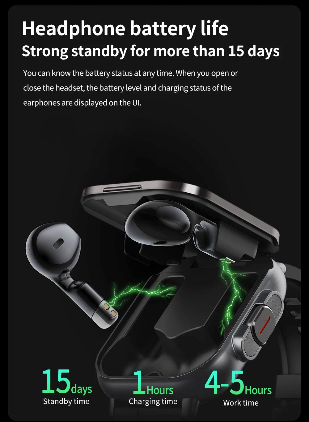 TWS auriculares Smartwatch 2,01 "auriculares 2 en 1 reloj inteligente BT llamada diente azul auriculares relojes ritmo cardíaco deporte Fitness pulsera