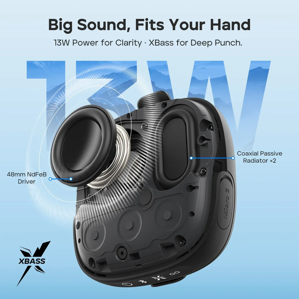 Altavoz Inalámbrico Tribit StormBox Micro 3, Sonido XBass de 13W, BT 6.0, 24H de Reproducción, IP68, TWS, Correa y Soporte Magnético para Bicicleta/Aire Libre