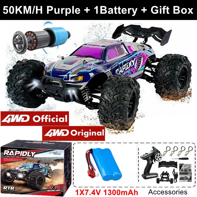 Coche Todoterreno RC 4WD sin Escobillas, Alta Velocidad 50-80 KM/H