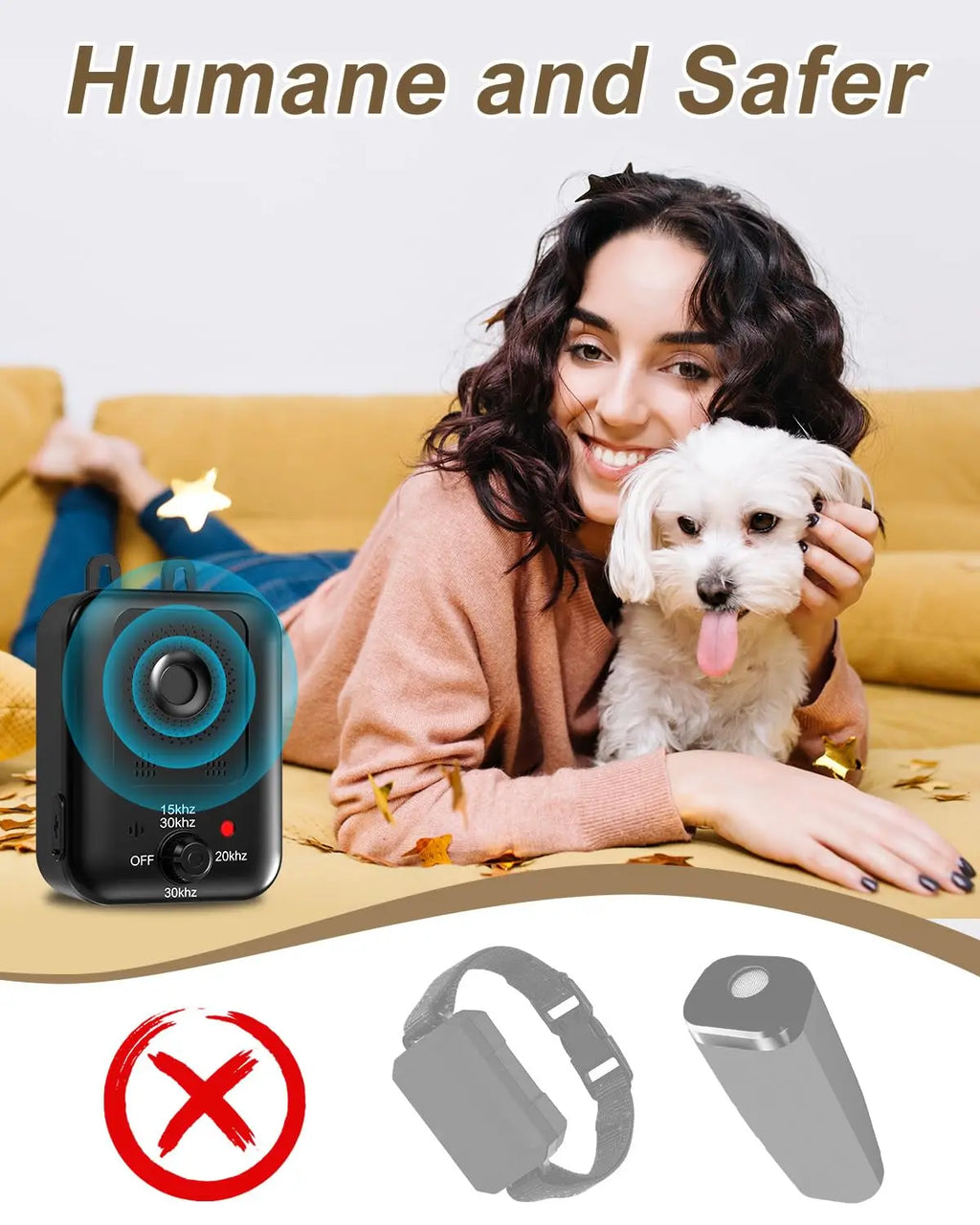 Dispositivo antiladridos automático para el control de ladridos de perros, dispositivo disuasorio ultrasónico recargable para ladridos de perros, exterior e interior