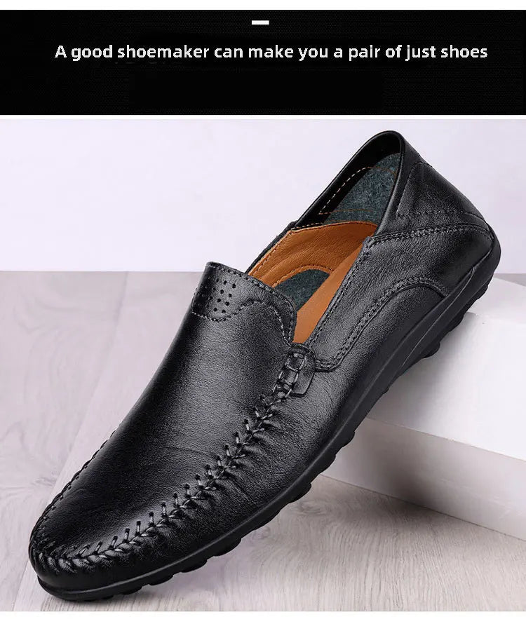 CLOHOO Zapatos casuales de negocios para hombres Costuras de cuero Cómodo Fondo de goma transpirable Segunda capa de piel de vaca