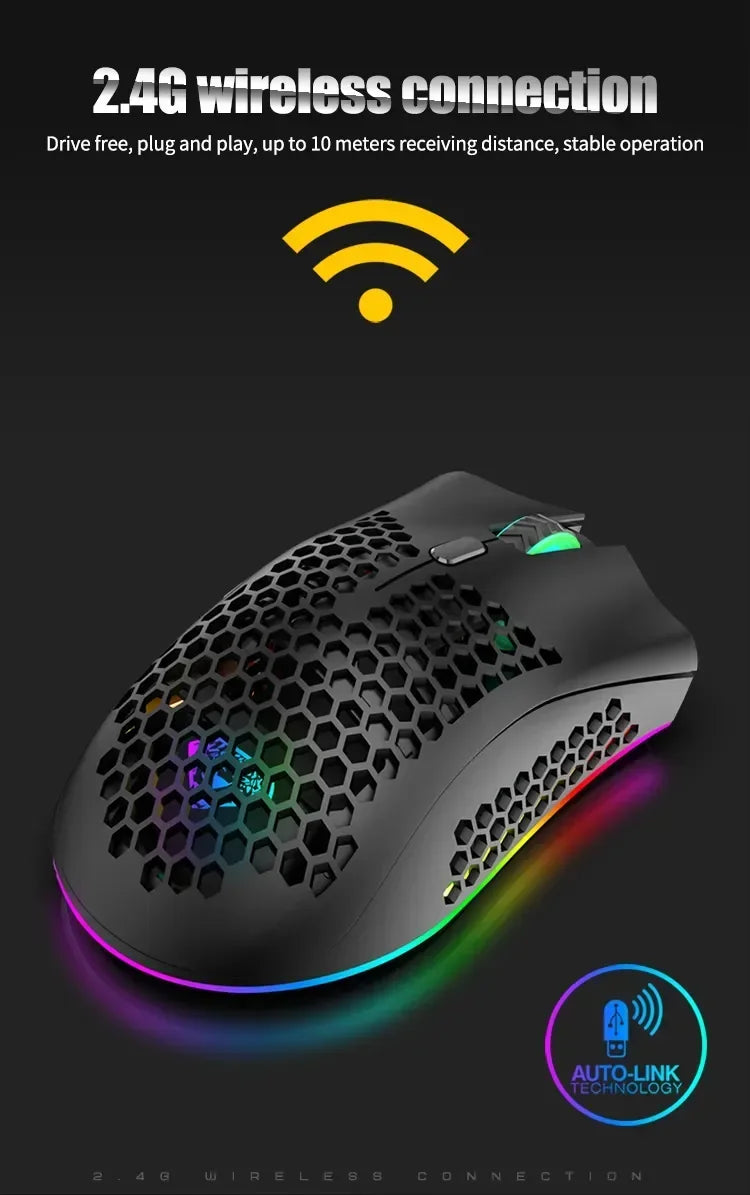 Ratón inalámbrico BM600 USB 2,4G inalámbrico RGB óptico celular ratón para juegos ergonómico óptico de panal ratón inalámbrico de oficina