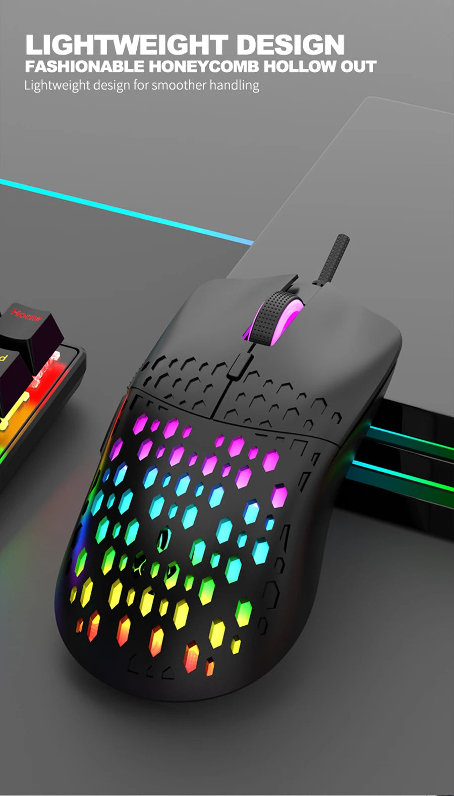 RAIKU G701-ratón con cable de 6 teclas, Mouse con iluminación colorida para juegos y oficina para Microsoft Windows y Apple IOS System