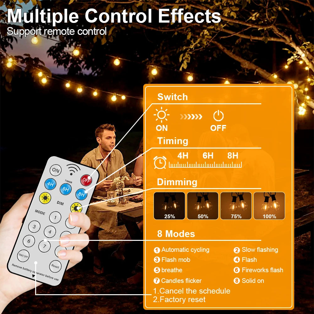 Guirnalda de Luces Solares G40 para Exteriores, Impermeable IP44, 7.6 a 30M