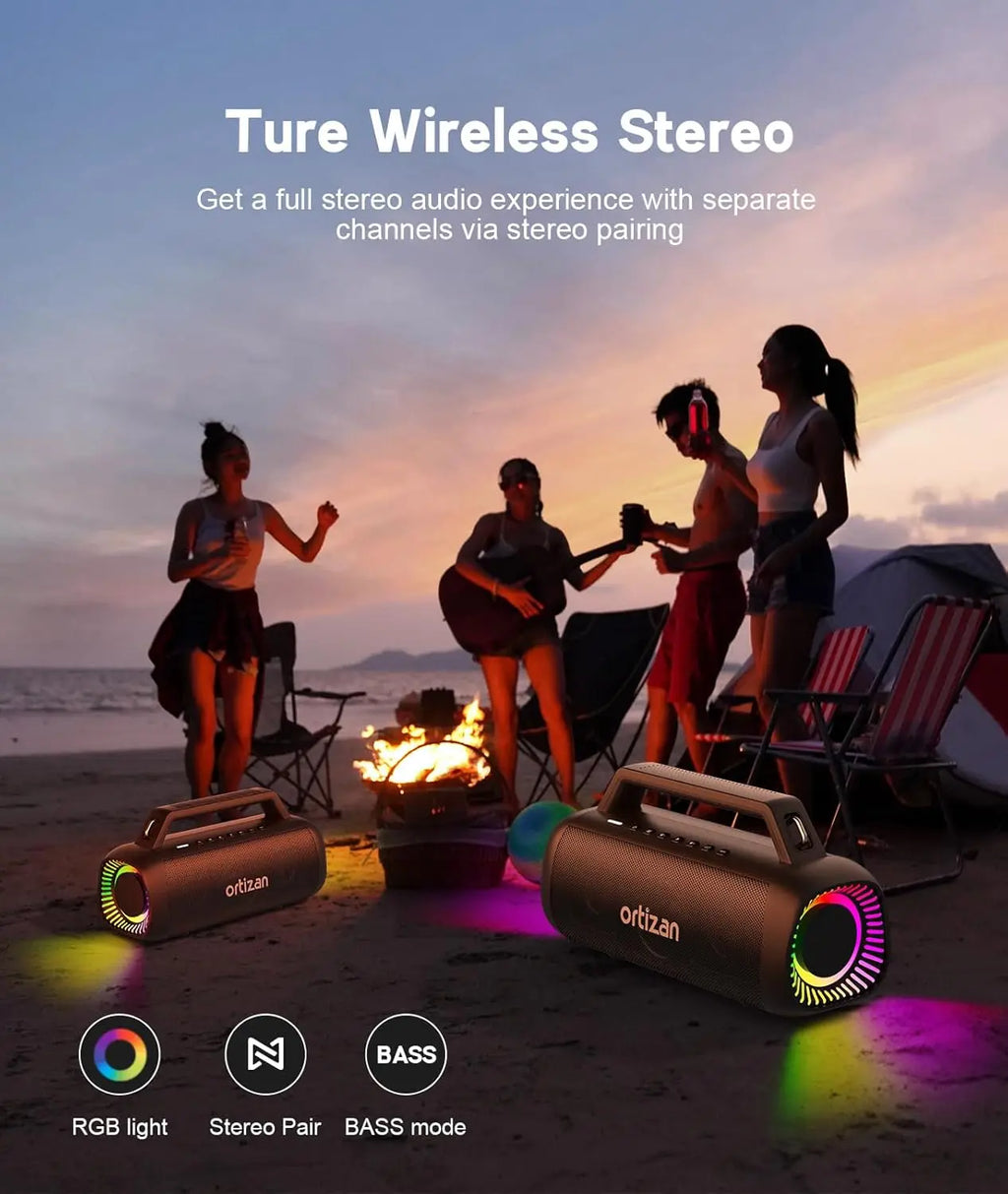 Altavoces Ortizan de 60W (80W de Pico) Inalámbricos Bluetooth con Bajos Potentes, Altavoces Subwoofer Grandes Inalámbricos Bluetooth 5.3 con Banco de Energía