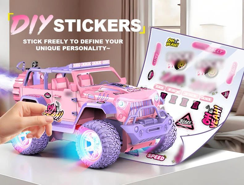 Coche RC Rosa 1:16 Todoterreno con Luces y Efecto Vapor