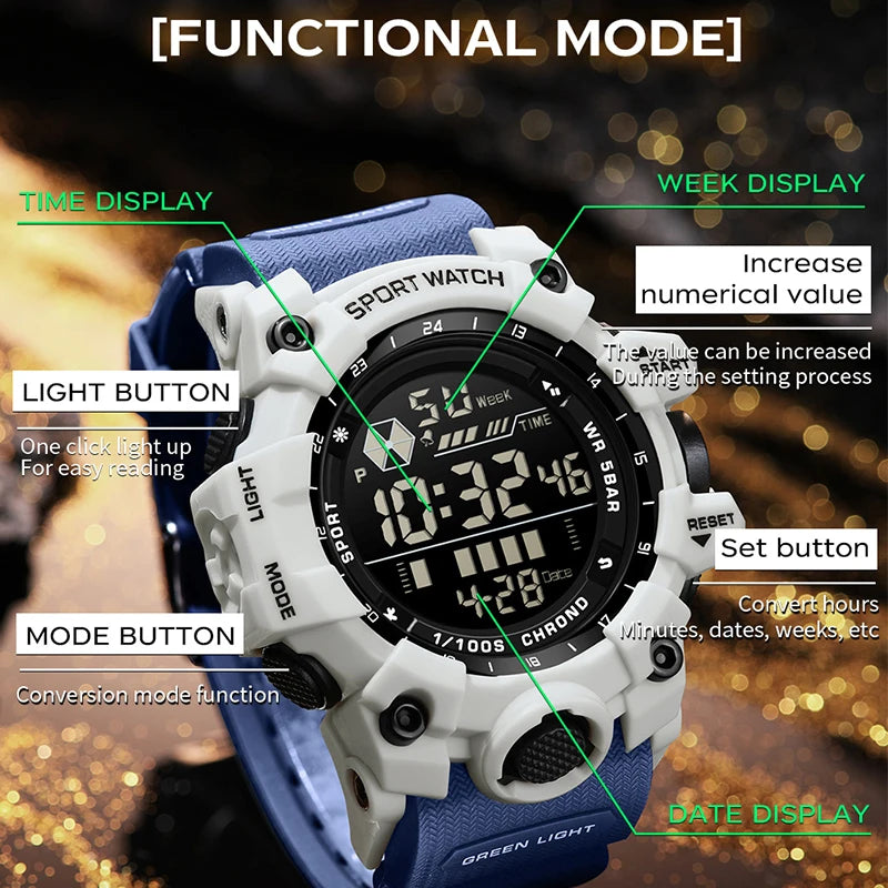Reloj Digital LED Deportivo SANDA para Hombre, Estilo Militar, Resistente al Agua